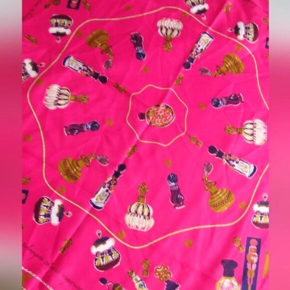 Vibrant Hot Pink Scarf with Vintage Perfume Bottles Large - Picture 8 of 13